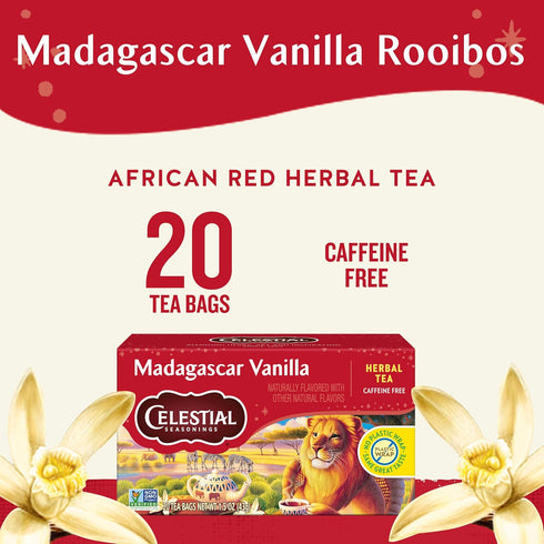 20 (Pack 6) Celestial Seasonings Rooibos Madagascar Vanilla Herbal Tea, Caffeine Free, Tea Bags Box