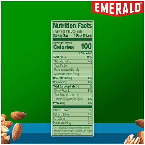 7 (1-Pack), 100-Calorie Packs Emerald Nuts Unsalted Almonds and Walnuts Ct Individual of Nut Blend, Kosher Certified