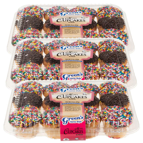 Green's Bakery Assorted Mini Cupcakes, 3 Pack 12 Cupcakes, OK Certified Kosher