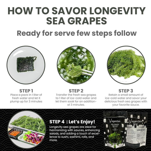 VeganZen 100GR Sea Grapes to Eat Seaweed Snacks Salad Kit Umibudo dried ramen toppings korean food green caviar