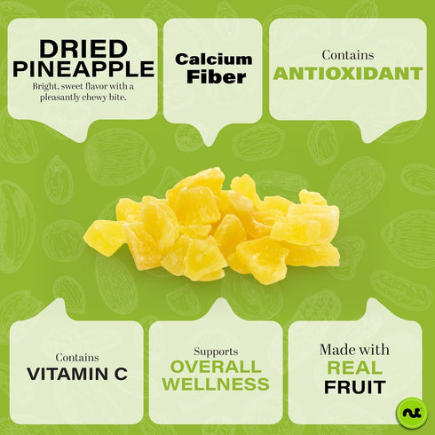 (8oz, 1 Pack) NUT CRAVINGS - Dried Pineapple Chunks, Lightly Sweetened Sweet Healthy Snack, Vegan, Kosher, Resealable