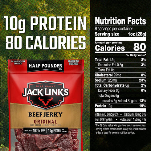 100% 1/2 (Pack 2) Jack Link's Beef Jerky, Sweet & Hot + Teriyaki Flavorful Meat Snack, Made with Beef Pounder Bag