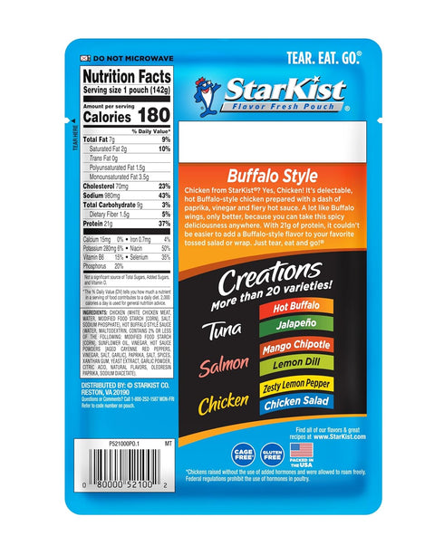 (5 oz 12 Pack) StarKist Chicken Creations BOLD Buffalo Style Pouch - Fully Cooked High Protein White Meat, Gluten Free