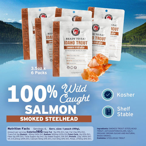 6-Pack 3.5 oz (Pack 6) SeaBear Ready to Eat Idaho Trout Trout Fillet, Fully Cooked, Shelf-Stable, No Refrigeration
