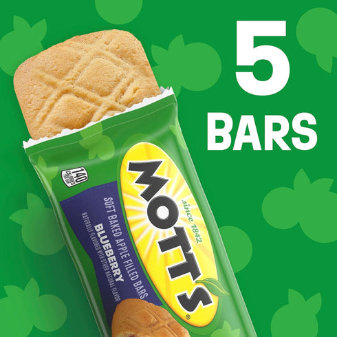 5 6.55 oz Mott's Soft Baked Apple Filled Bars, Blueberry Flavor Snacks, Made with Real Fruit, Ct