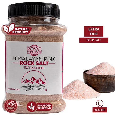 2.5 lbs 84 RoyalHouse, Himalayan Extra Fine Pink Salt - Extra Fine Bulk in Jar, Pure Gourmet Crystals, Natural