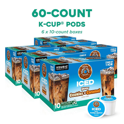 60 Count (6 Packs 10) The Original Donut Shop ICED Duos Cookies + Caramel Coffee, Keurig Single Serve K-Cup Pods