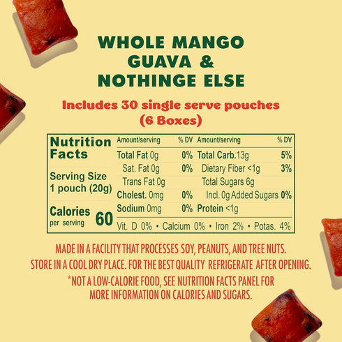 Gummies (Pack 6 5 30 (3.5 oz) SOLELY - Organic Mango & Guava Whole Fruit of Boxes, Bags per Box) - Real Fresh Fruit