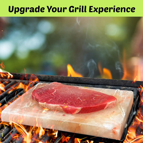 12x8x1.5 POHS Himalayan Salt Block Cooking Plate for Cooking, Grilling, Cutting and Serving, with Metal Tray & Recipe