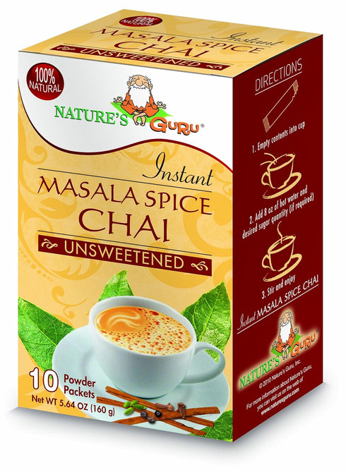 Nature's Guru Instant Masala Spice Chai Tea Drink Mix, Unsweetened, 10 Count Single Serve Packets, 5.64 Ounce (Pack of