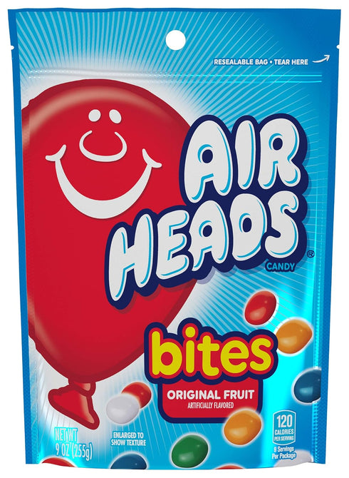 Airheads Candy, Bites, Original Fruit Flavor, Non Melting, 9oz Bag, Box of