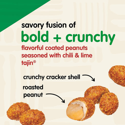 2.25 oz 12 Pack Snak Club Tajin Crunchy Peanuts, Nuts with Chili and Lime Seasoning, Mild, Snack Bags