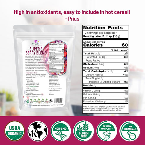8 7 oz. Z Natural Foods Super Berry Blend: Organic Freeze-Dried, Delicious Fruit Powder for Overall Well Being, Add