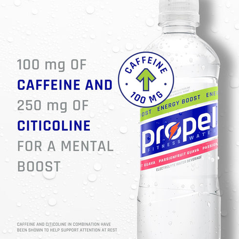 16.9 oz (12 Pack) Propel Energy Boost Zero Calorie Flavored Water With Electrolytes and Caffeine, Passionfruit Guava