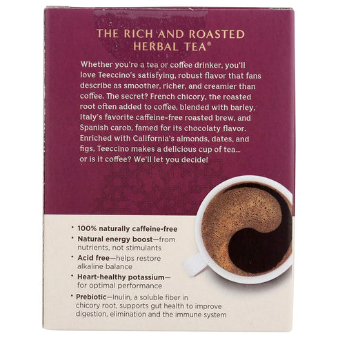 Teeccino Hazelnut Roasted Herbal Tea - Caffeine Free, Prebiotic, 3x More Herbs, 10 Tea Bags