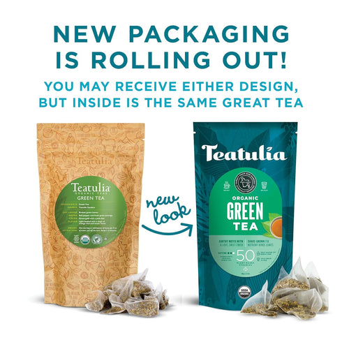 (50 100% Teatulia Organic Green Tea Bags Pyramid Sachet Teabags) Pure Whole Leaf Natural Green Tea In Bags. Premium
