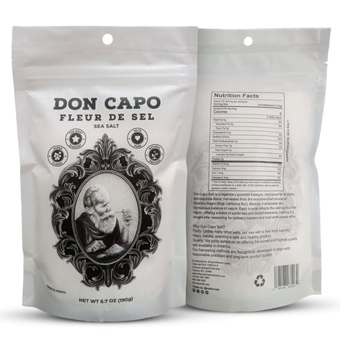 6.7oz Don Capo Fleur de Sel Sea Salt - Hand-harvested Finishing salt for texture and flavor- Flaky Salt for Steaks