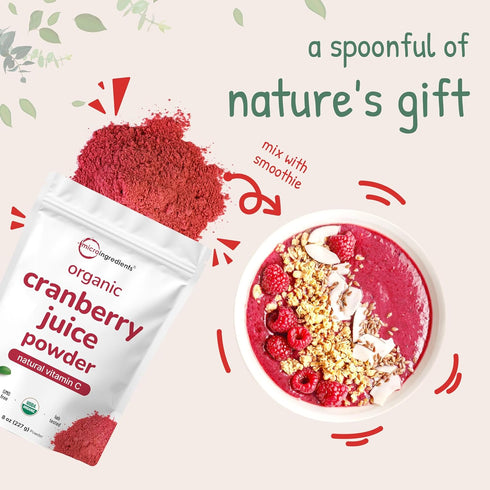 8 Sustainably US Grown, Organic Cranberry Juice Powder (Wild Cranberry Supplements Cold Pressed), Ounce | Supports