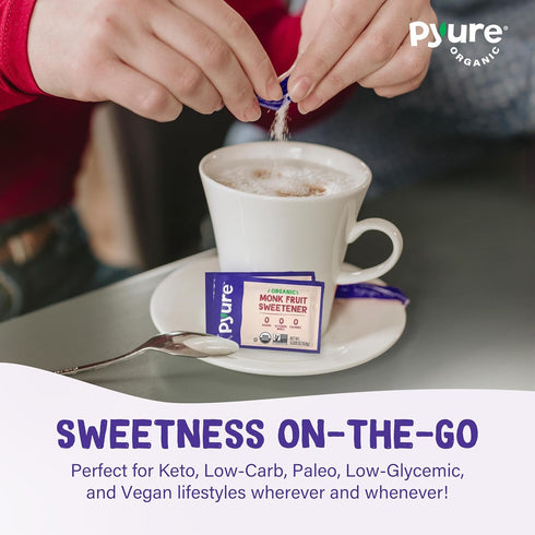 Packets 80 Count Pyure Organic Monk Fruit Sweetener | White Sugar Substitute for Baking, Coffee & Tea | Zero Carb, Zero
