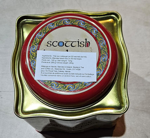 Royal Tara 50 Scottish Breakfast Tea- Celtic Weave Metal Tin Irish Tea Bags -Assam, Ceylon, and Africa Blend Gourmet