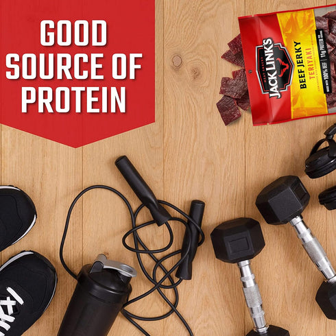 11g 80 100% 2.85 Oz. Jack Link's Beef Jerky, Teriyaki Jerky Bag Flavorful Meat Snack, Ready to Eat Protein Snack