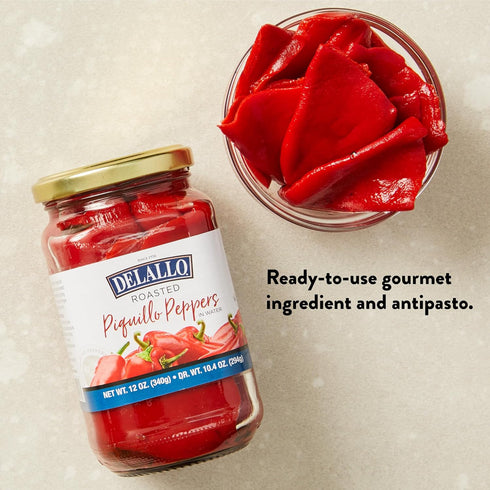 12 oz (6 Pack) DeLallo Grilled Piquillo Peppers, Sweet Smoky Flavor, For Cooking and Stuffing, Gluten Free, Fat Free