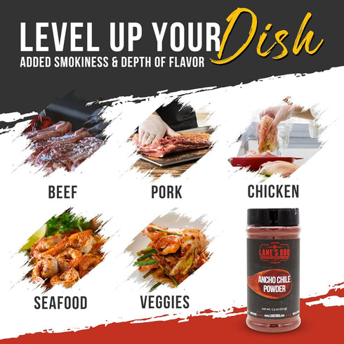 Lane's Ancho Chile Powder Spice, All-Natural Seasoning with Sweet & Smoky Flavor, 7.3 Oz