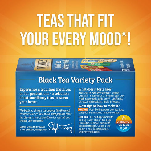 Pack 20 Count (Pack 6), 120 Twinings Variety Black Tea Bags, of Includes English Breakfast, Early Grey, Irish