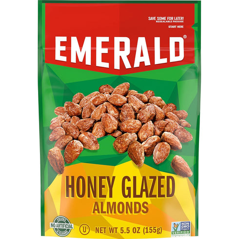 Emerald Nuts Honey Glazed Almonds (1-Pack), 5.5oz Resealable Bag, Kosher Dairy Certified,