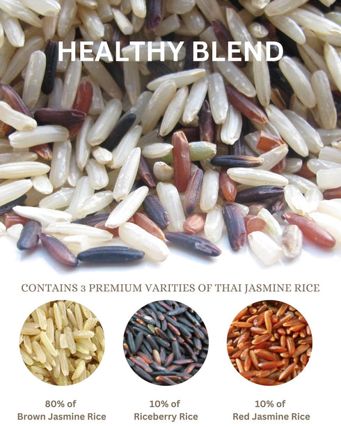 3 2 LB Organic Mixed Rice - Kinds of Thai Rice Medley: Brown Jasmine, Black Jasmine Riceberry, and Red Jasmine - High