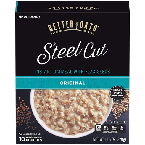 Better Oats 2 pack , Steel Cut Classic Instant Oatmeal With Flax, 10 Ct