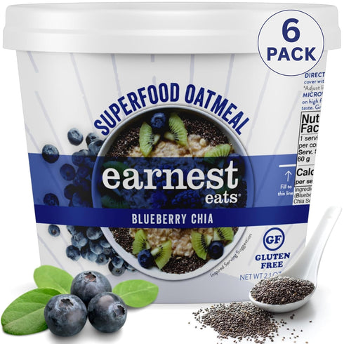 Earnest Eats Superfood Oatmeal Cups - Blueberry Chia 6g Plant Protein, Gluten