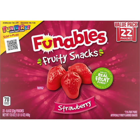 0.8 (22 Count) Funables Fruit Snacks, Strawberry Fruit Flavored Snacks, Ounce Pouches