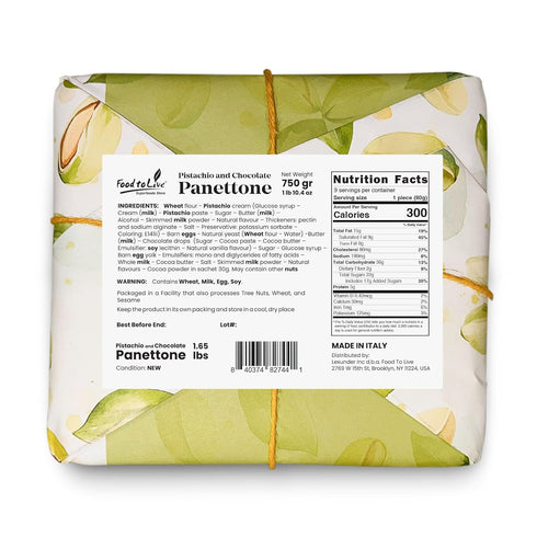 Pack 1 750g (1.65 lb) 1 Italian Pistachio and Chocolate Panettone, of - Artisan Holiday Bread, Festive Dessert, Premium