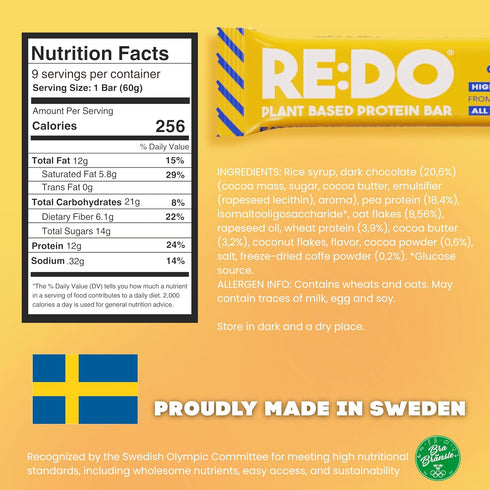 9 12g RE:DO Plant-Based Swedish Chocolate Ball Plant-Based Protein Bars, Bars, Vegan Protein, Dairy Free, No Palm Oil