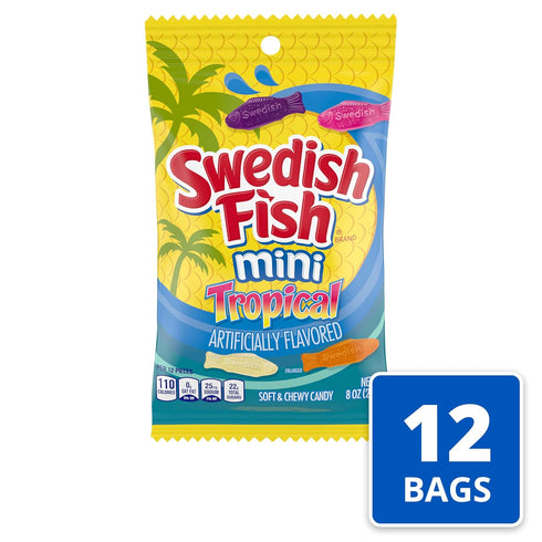 Gummy 12 8 oz SWEDISH FISH Mini Tropical Soft & Chewy Candy, Bulk Candy, - Bags
