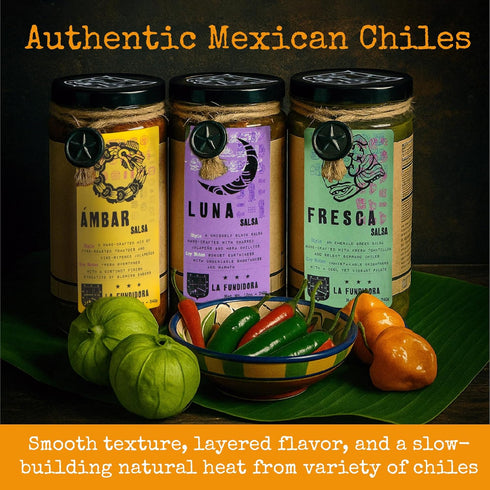 3 Pack La Fundidora Mexican Snacks Trio Ambar Fresca Luna Salsas for Tortilla Chips, Authentic Traditional Recipe
