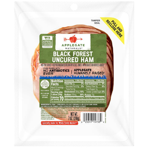 Applegate , Natural Uncured Black Forest Ham Sliced, 7oz