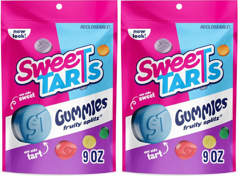 SweeTARTS Gummies Fruity Splitz, Candy, Sweet and Tart, Resealable Bag, 9 oz