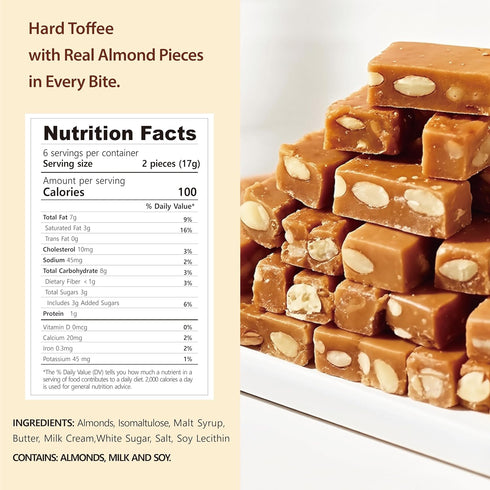Tiny Poke 3.8 oz (108 Almond Toffee Candy, Hard Caramel Candy with Almonds, Individually Wrapped, g)