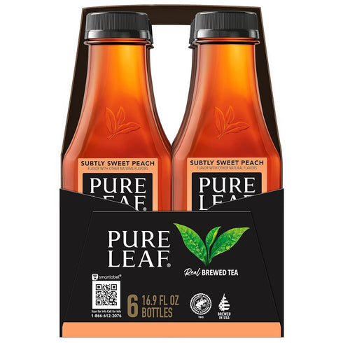16.9oz (6 Pack) Pure Leaf Lower Sugar, Subtly Sweet Peach, Bottles