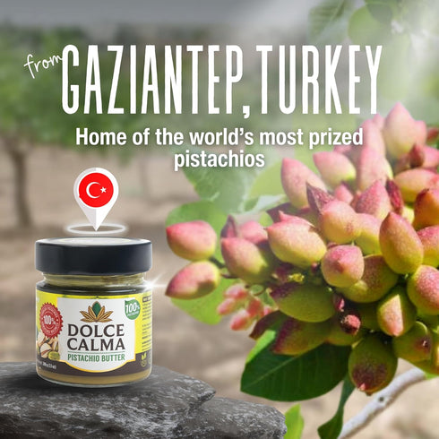 200g (7oz) 100% Dolce Calma Turkish Pistachio Butter Spread Pistachios, One Ingredient, Unsweetened, Pure, Glass Jar