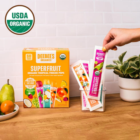 (Pack 50) DeeBee's Organics Tropical SuperFruit Freezie Pops, No Added Sugars, No Artificial Flavors or Colors