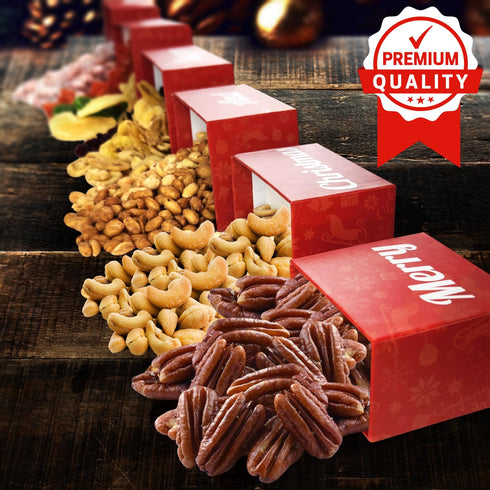 6 Christmas Gift Baskets - Tier Indulgence Nuts Gift Basket Tower with Filled With Snacks & Nuts - Gourmet Food