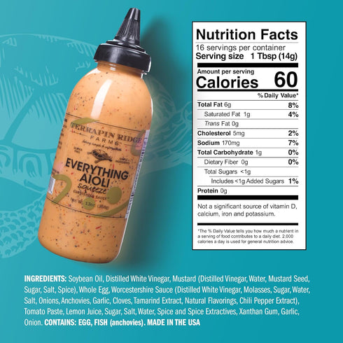 13 oz Terrapin Ridge Farms Everything Aioli Bold and Creamy Gourmet Squeeze Sauce, Bottle