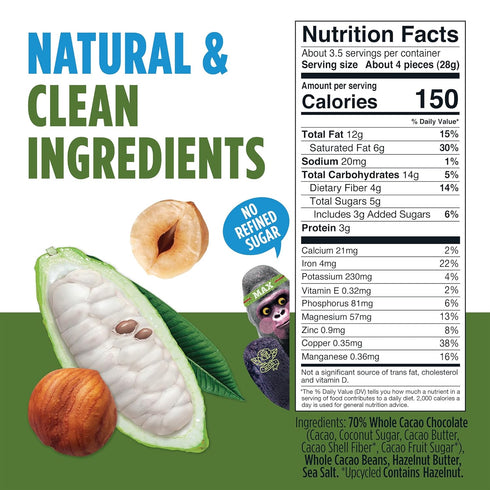 70% 5g 4 Pack Blue Stripes - Chocolate Covered Cacao Beans, Hazelnut Butter, Cacao, No Refined Sugar, Gluten Free