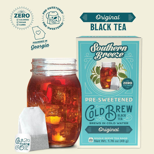 20 Pack 4 Southern Breeze Cold Brew Sweet Tea Original Iced Tea with Black Tea and Zero Carbs Zero Sugar, Individually