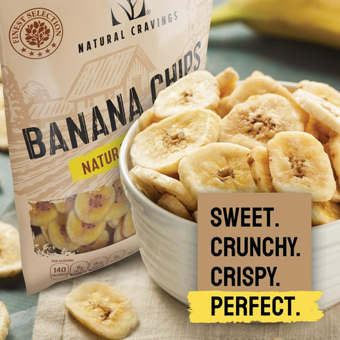 Natural Cravings Pack 100% 16 oz.) Healthy Banana Chips Dried Slices - Family Bags of Dried Banana Chips Sweetened