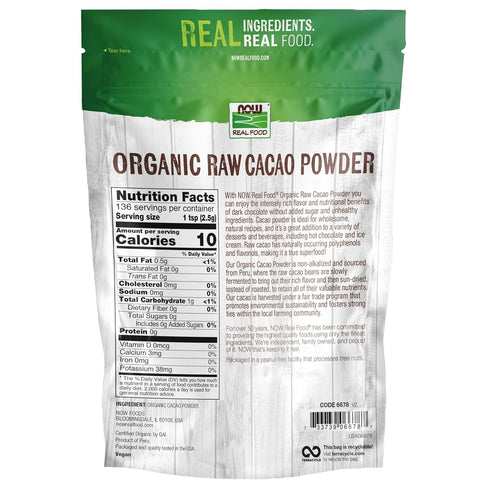 12-Ounce (Packaging NOW Foods, Organic Raw Cacao Powder, with Polyphenols and Flavonols, Sun-Dried, Intensely Rich