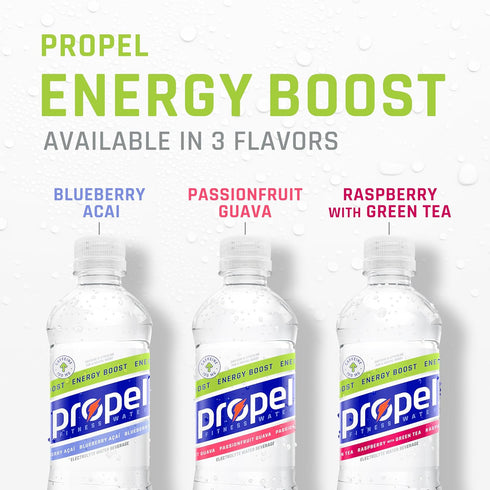16.9 oz (12 Pack) Propel Energy Boost Zero Calorie Flavored Water With Electrolytes and Caffeine, Passionfruit Guava